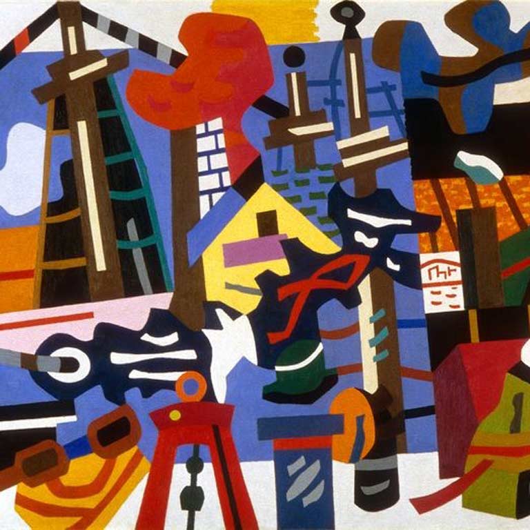 A colorful college of everyday items and structures.